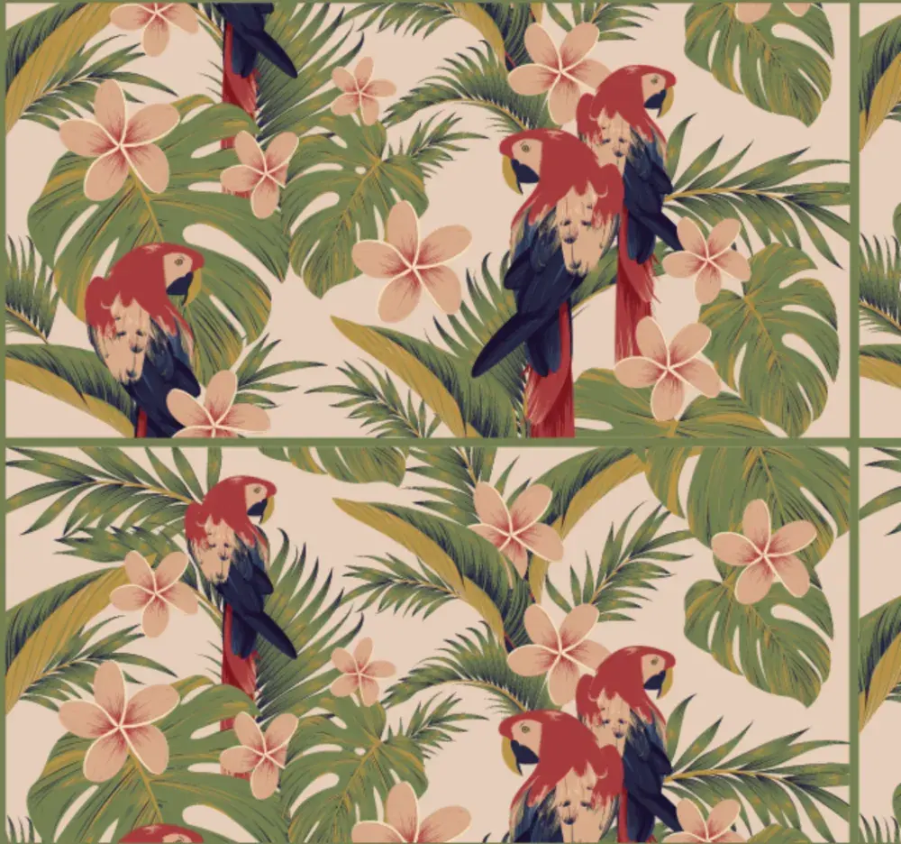 Papel Pintado Guacamayos y Flores