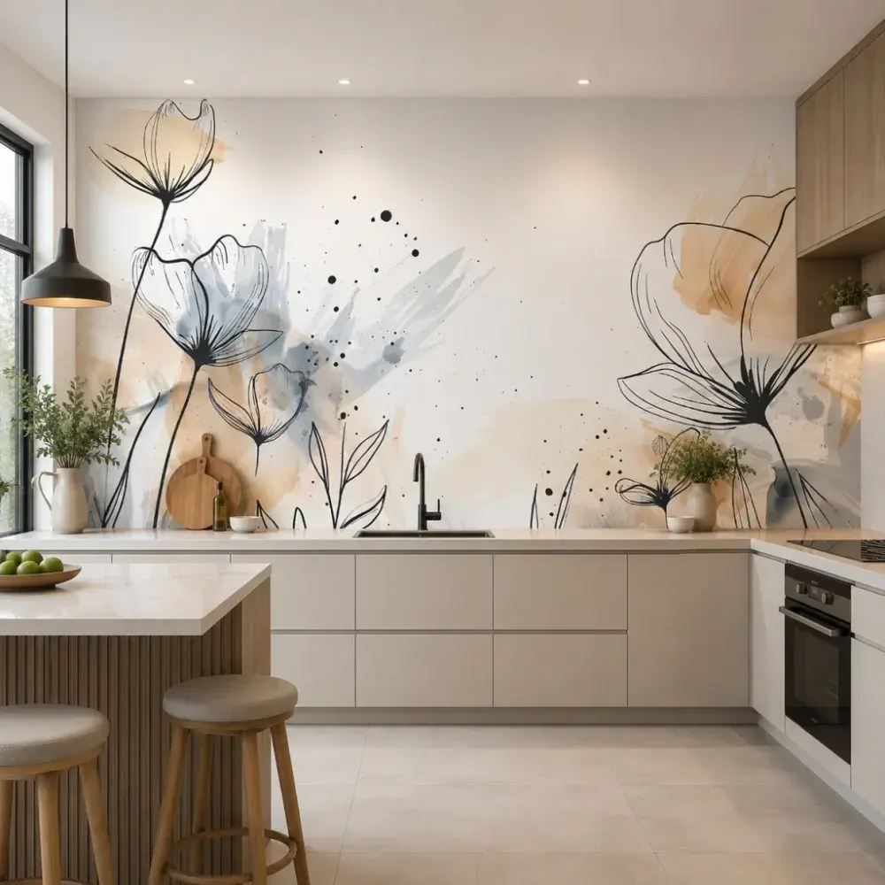 Papel Pintado Acuarela y Line Art