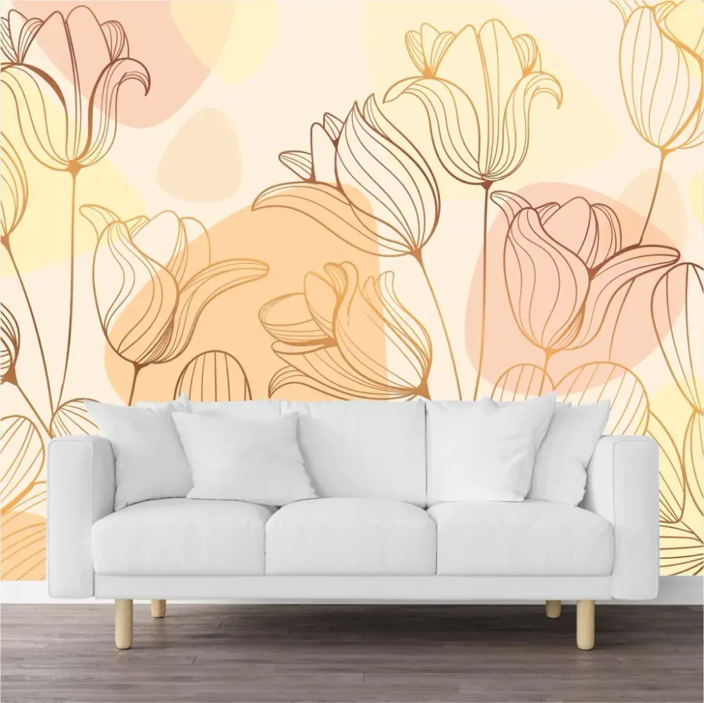 Papel Pintado Tulipanes Beige y Coral