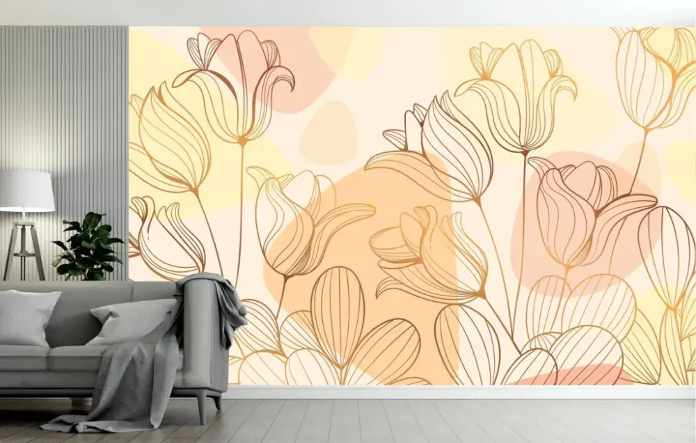 Papel Pintado Tulipanes Beige y Coral