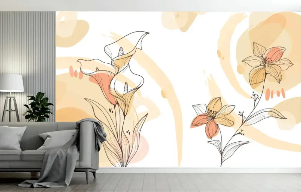 Papel Pintado Floral Beige y Naranja
