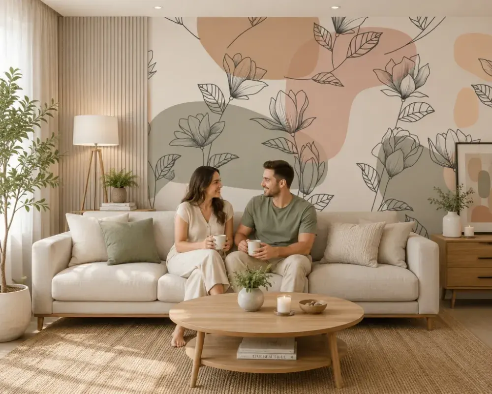 Papel Pintado Floral Line Art Salvia