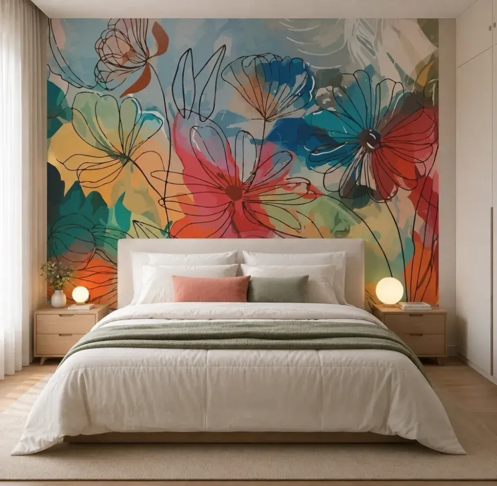 Papel Pintado Floral Colorido Vibrante