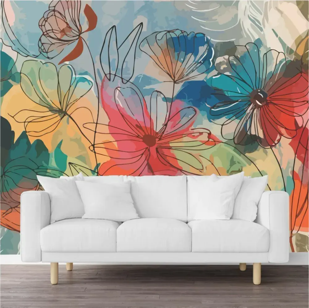 Papel Pintado Floral Colorido Vibrante