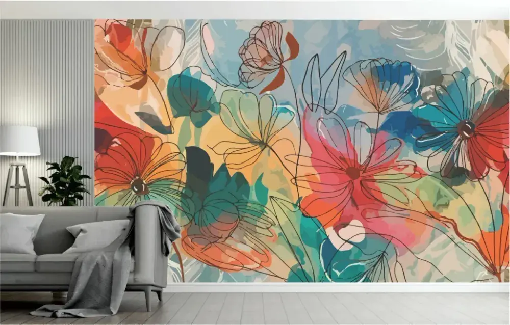 Papel Pintado Floral Colorido Vibrante