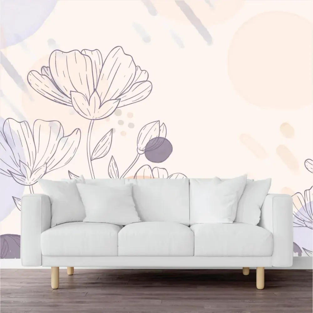 Papel Pintado Floral Lila y Melocotón