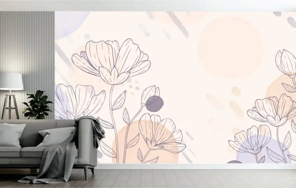 Papel Pintado Floral Lila y Melocotón