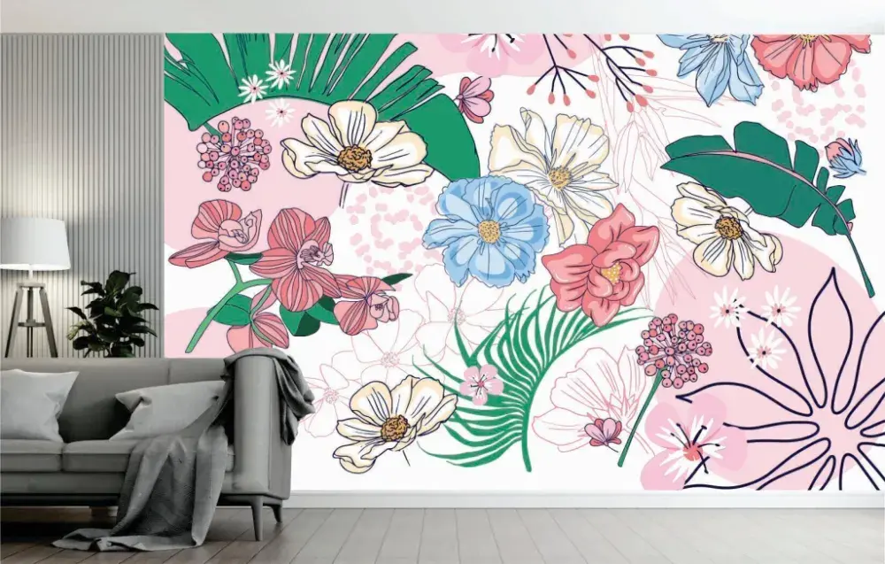 Papel Pintado Floral Tropical Rosa