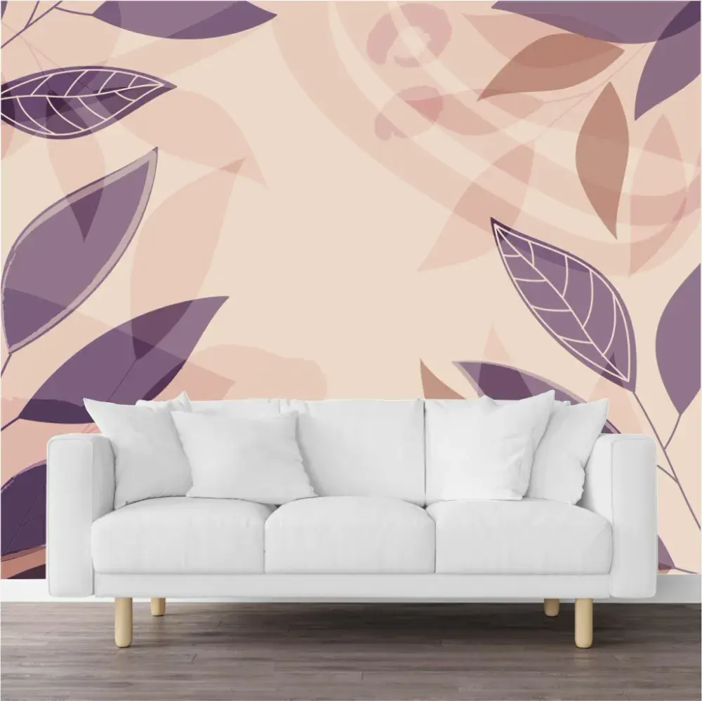 Papel Pintado Hojas Morado y Marsala