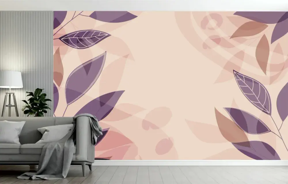 Papel Pintado Hojas Morado y Marsala