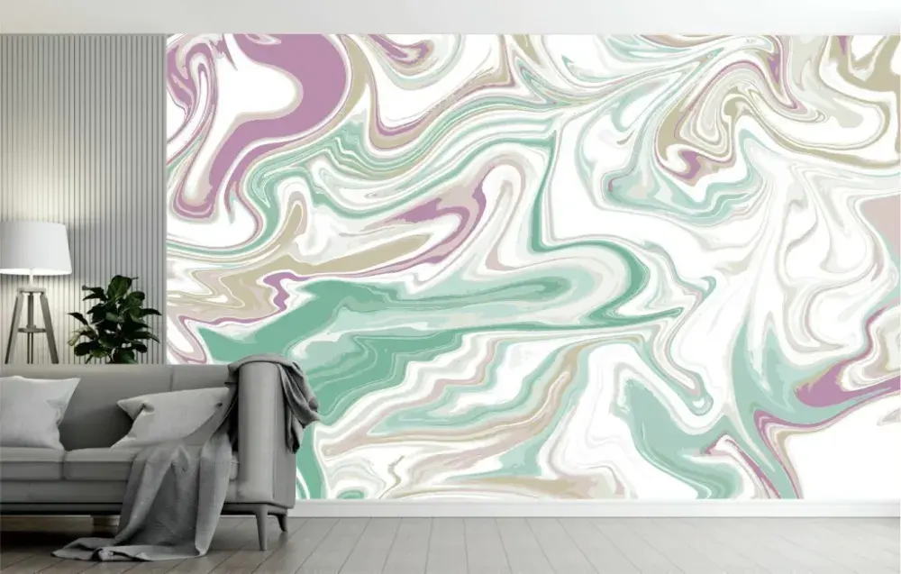 Papel Pintado Marmoleado Verde y Lila
