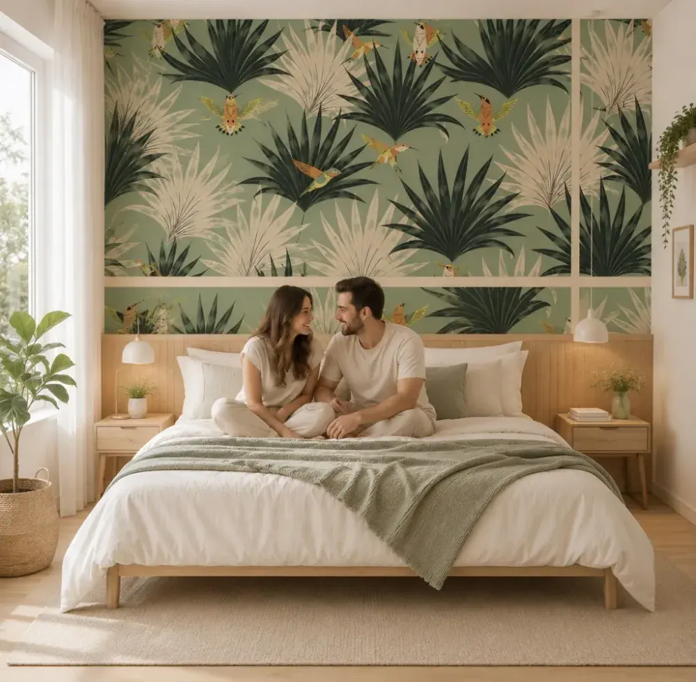 Papel Pintado Palmeras y Colibríes