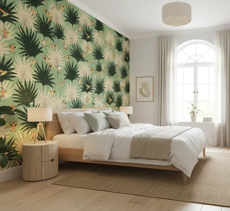 Papel Pintado Palmeras y Colibríes