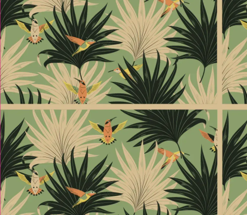 Papel Pintado Palmeras y Colibríes