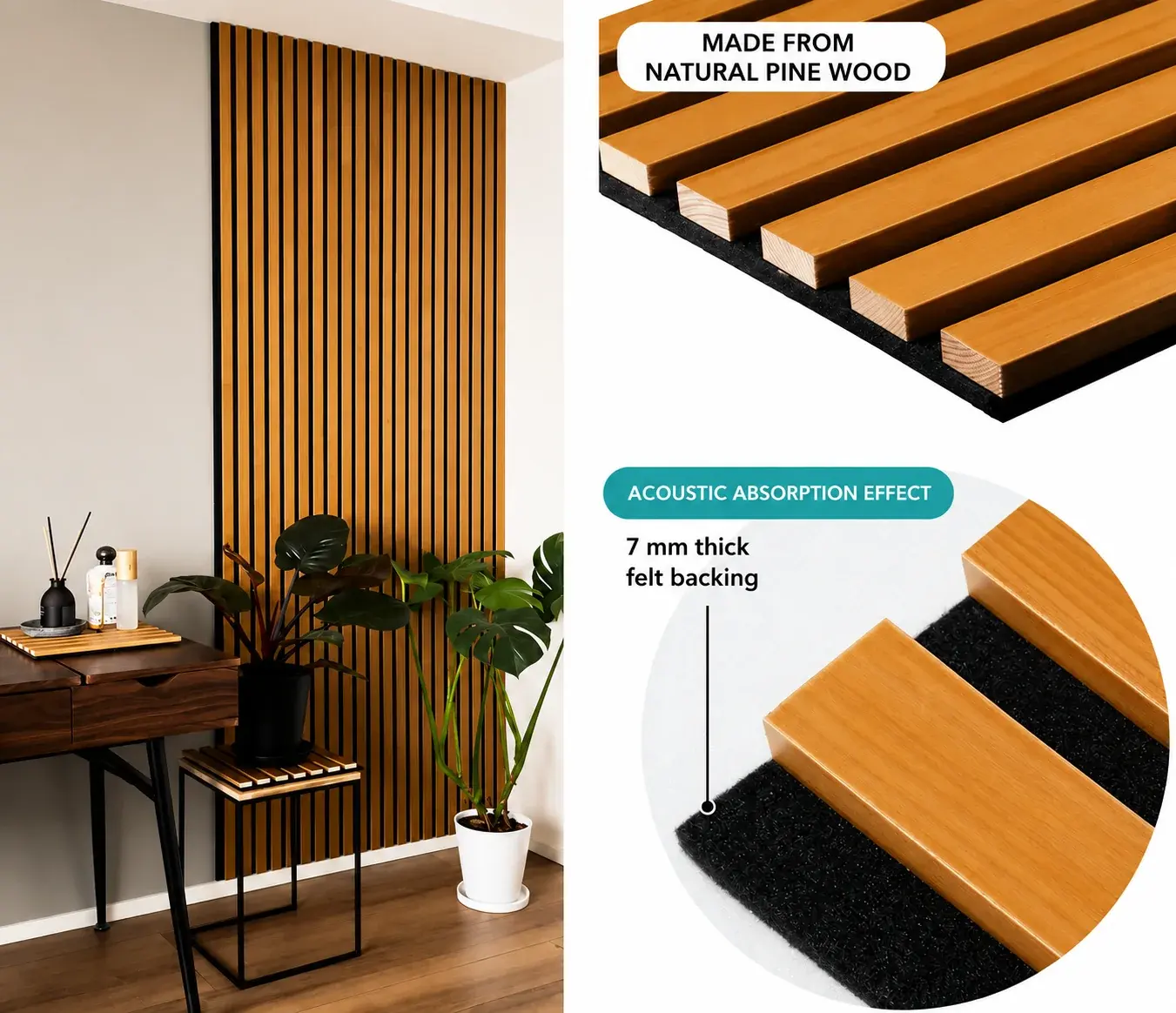 The warmth of natural wood and an elegant design, combined with sound absorption and thermal insulation.